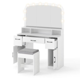 Gainoom White Vanity Desk With Mirror & Lights 108 Cm Wide Dressing Table With Stool - thumbnail 9
