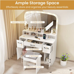 Gainoom White Vanity Desk With Mirror & Lights 108 Cm Wide Dressing Table With Stool - thumbnail 6