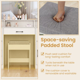 Gainoom White Vanity Desk With Mirror & Lights 108 Cm Wide Dressing Table With Stool - thumbnail 7