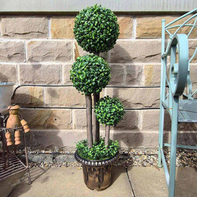 3Ft Artificial Triple Ball Boxwood Topiary Tree 90Cm In Decorative Pot - image 1