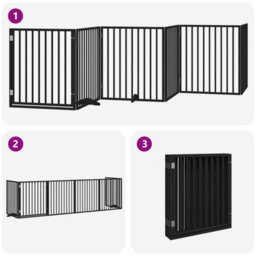 Walplus Black Dog Gate With Door Foldable 6 Panels 480 Cm Poplar Wood - thumbnail 5