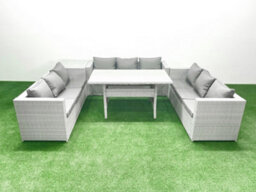 Fimous Rattan Garden Outdoor Furniture Set 9 Seater Garden Sofa Rectangulr Dining Table Set Side Table Light Grey - thumbnail 1