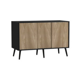 Urbn-Living Urbnliving 3-Door Sliding Cabinet Sideboard Black Carcass With Oak Doors Storage Organiser Home Cupboard Black Wooden Legs