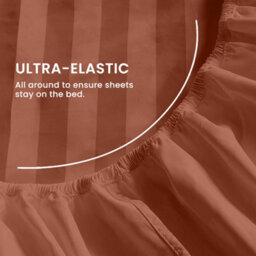 Ameha Stripe Fitted Sheet 40 Cm Deep Pocket- Hypoallergenic Easy Care Rust Bed Sheets Uk King Bedsheet(152X200Cm) - thumbnail 8