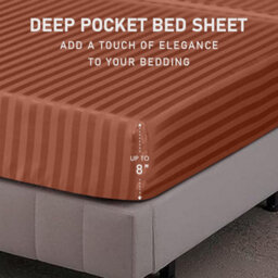 Ameha Stripe Fitted Sheet 40 Cm Deep Pocket- Hypoallergenic Easy Care Rust Bed Sheets Uk King Bedsheet(152X200Cm) - thumbnail 5