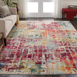Pink/multi Modern Easy To Clean Abstract Graphics Rug For Dining Room-239Cm X 239Cm (Circle) - thumbnail 2