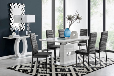 Furniturebox Uk Arezzo Large Extending Dining Table And 6 Black Velvet Milan Black Leg Chairs - image 1