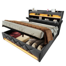 Double Linen Hydraulic Storage Bed With Led & Usb-C - thumbnail 8