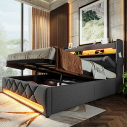 Double Linen Hydraulic Storage Bed With Led & Usb-C - thumbnail 9