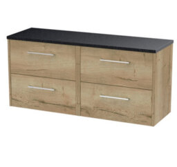 Nuie Hudson Reed Juno Wall Hung 4-Drawer Vanity Unit & Black Worktop, Countertop Basin Unit In Autumn Oak, 1200mm - thumbnail 1