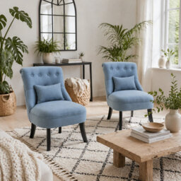 Wyld Haus Zilono Set Of 2 Blue Armless Button-Tufted Tub Chairs With Linen-Look Upholstery