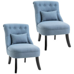 Wyld Haus Zilono Set Of 2 Blue Armless Button-Tufted Tub Chairs With Linen-Look Upholstery - thumbnail 2