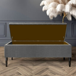 120Cm Paris Striped Ottoman Storage Bench -Upholstered Shoes Bench With Black Turned Wooden Legs - Dark Grey Naple Ottoman Bench - thumbnail 2