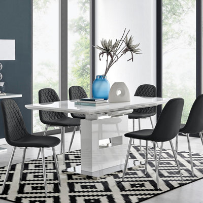 Furniturebox Uk Arezzo Large Extending Dining Table And 6 Black Corona Silver Leg Chairs - image 1