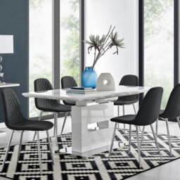 Furniturebox Uk Arezzo Large Extending Dining Table And 6 Black Corona Silver Leg Chairs - thumbnail 1