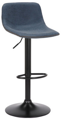 Lamboro Antico Faux Leather Kitchen Bar Stool, Matt Black Stem & Base, Adjustable Gas Lift With Backrest, Breakfast Bar Stool - Blue - image 1