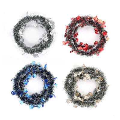 4 Pack 2M Festive Snowflake Christmas Tinsel Garland 4 Colours - image 1