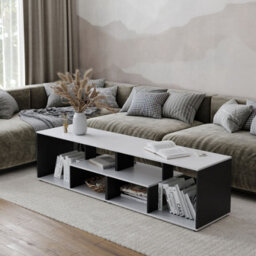 Urbn-Living Urbnliving 160Cm Height White/black Large Double Wooden Side Coffee Table With Storage Shelves Tv Stand - thumbnail 3