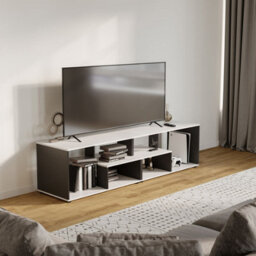 Urbn-Living Urbnliving 160Cm Height White/black Large Double Wooden Side Coffee Table With Storage Shelves Tv Stand - thumbnail 2