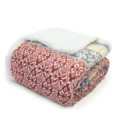 Velosso Textured Sherpa Throw Blanket With Tassled Edging For Sofa, Bed, Cosy Winter Essential, 130Cm X 180Cm - Red