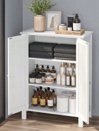 Songmics Vasagle Bathroom Floor Storage Cabinet With Double Door Adjustable Shelf, 23.6 X 11.8 X 31.5 Inches - thumbnail 4