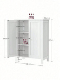 Songmics Vasagle Bathroom Floor Storage Cabinet With Double Door Adjustable Shelf, 23.6 X 11.8 X 31.5 Inches - thumbnail 6