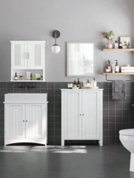 Songmics Vasagle Bathroom Floor Storage Cabinet With Double Door Adjustable Shelf, 23.6 X 11.8 X 31.5 Inches - thumbnail 1
