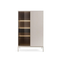 Arte Sento Cashmere & Gold Display Cabinet - 104Cm Tall Unit With 6 Shelves, Drawer & Led Lighting - thumbnail 2