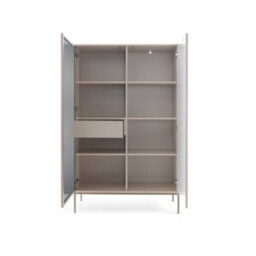 Arte Sento Cashmere & Gold Display Cabinet - 104Cm Tall Unit With 6 Shelves, Drawer & Led Lighting - thumbnail 3