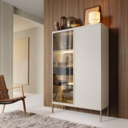 Arte Sento Cashmere & Gold Display Cabinet - 104Cm Tall Unit With 6 Shelves, Drawer & Led Lighting - thumbnail 4