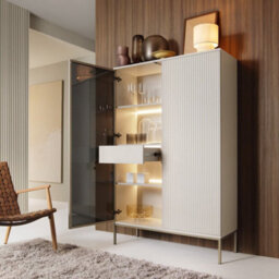 Arte Sento Cashmere & Gold Display Cabinet - 104Cm Tall Unit With 6 Shelves, Drawer & Led Lighting - thumbnail 5