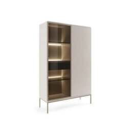 Arte Sento Cashmere & Gold Display Cabinet - 104Cm Tall Unit With 6 Shelves, Drawer & Led Lighting - thumbnail 1