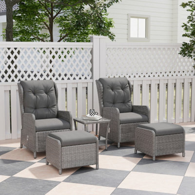 Outsunny Recliner Rattan Garden Furniture W/ Two-Tier Table, Light Grey - image 1