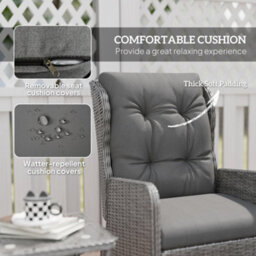 Outsunny Recliner Rattan Garden Furniture W/ Two-Tier Table, Light Grey - thumbnail 5