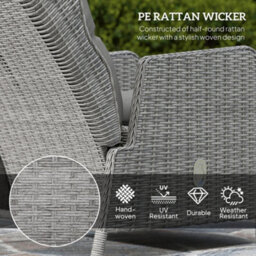 Outsunny Recliner Rattan Garden Furniture W/ Two-Tier Table, Light Grey - thumbnail 4