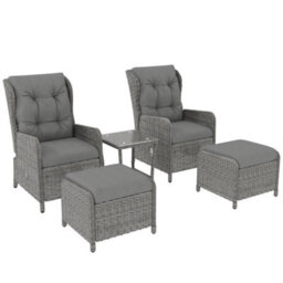 Outsunny Recliner Rattan Garden Furniture W/ Two-Tier Table, Light Grey - thumbnail 2