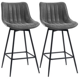 Homcom Swivel Bar Stools Set Of 2, Pu Leather Upholstered Bar Chairs, Grey - thumbnail 2
