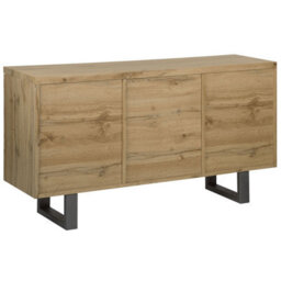 Beliani Industrial Sideboard 3-Door 4-Shelf - Light Brown Oak Effect, Grey Metal Sled Base, W1400 X D420 X H790mm - thumbnail 6