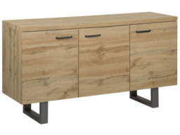 Beliani Industrial Sideboard 3-Door 4-Shelf - Light Brown Oak Effect, Grey Metal Sled Base, W1400 X D420 X H790mm - thumbnail 3