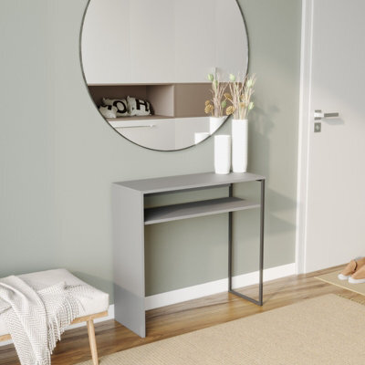 Grey Wooden & Steel Console Display Table Living Room Hallway W/ Storage Shelf 80Cm - image 1