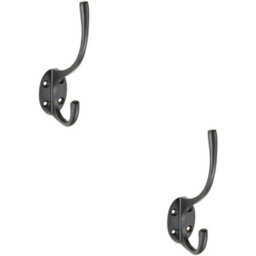2X Victorian Hat & Coat Hook On Oval Backplate 64mm Projection Matt Black - thumbnail 1