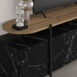 Decortie Hanley Modern Tv Unit Black Marble Effect Oak Effect With Wall Storage Unit 160Cm - thumbnail 6