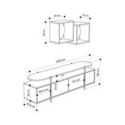 Decortie Hanley Modern Tv Unit Black Marble Effect Oak Effect With Wall Storage Unit 160Cm - thumbnail 3