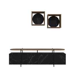 Decortie Hanley Modern Tv Unit Black Marble Effect Oak Effect With Wall Storage Unit 160Cm - thumbnail 2