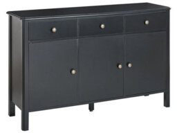 Beliani 3-Door Sideboard - Black Mdf With Pine Legs And Distressed Gold Knobs - Modern Storage Cabinet - thumbnail 3