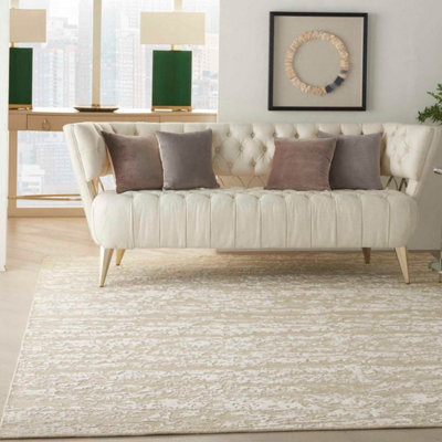 Beige Wool Luxurious Modern Easy To Clean Handmade Optical/ (3D) Abstract Dining Room Bedroom And Living Room Rug -168Cm X 226Cm