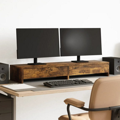 Walplus Monitor Stand With Drawers Smoked Oak 100X27X15 Cm Engineered Wood - image 1