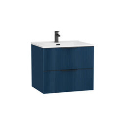 Royal Bathrooms Evora 600mm Midnight Blue Fluted Wall Hung Bathroom Vanity Unit 2 Drawer Cabinet Storage With Ceramic Basin & Matt Black Handles - thumbnail 5