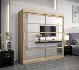 Arte Timeless Oak Sonoma Sliding Door Wardrobe H2000mm W2000mm D620mm With Mirrored Panels And Silver Handles - thumbnail 2