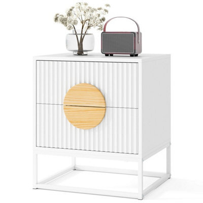 Fluted Nightstand End Table With 2 Drawers-White - image 1